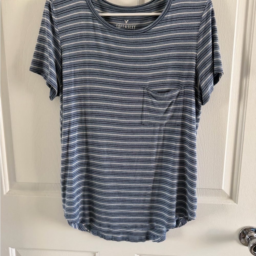 American Eagle Outfitters Blue Striped Tee
